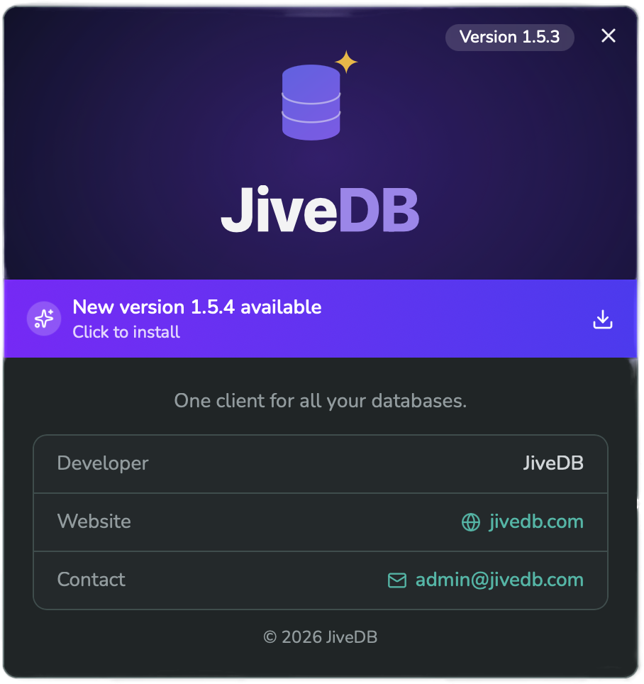 The About dialog with the update banner shown at the top