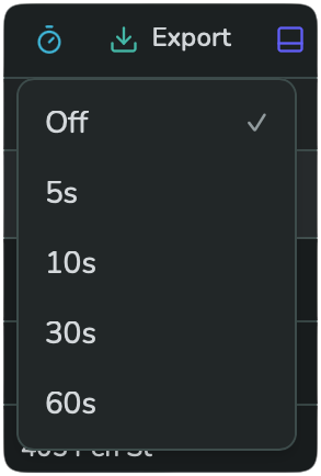 The auto-refresh interval dropdown: Off, 5s, 10s, 30s, 60s