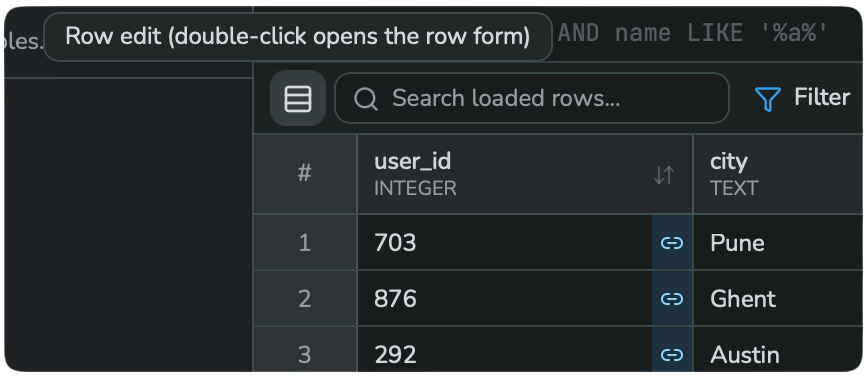 Tooltip: Row edit (double-click opens the row form)