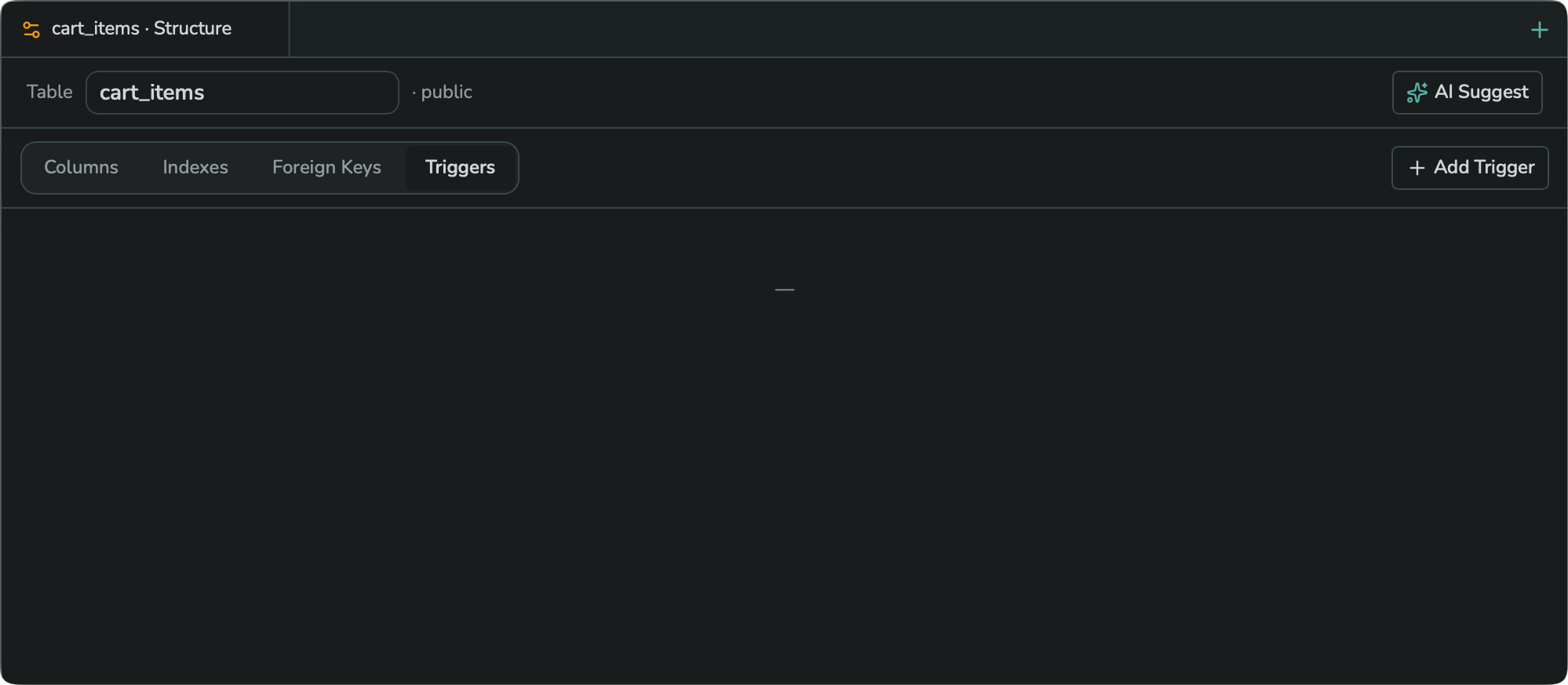 The Triggers sub-tab, empty, with an Add Trigger button